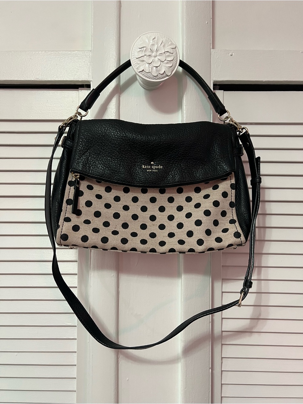 kate spade Black and Cream Polka Dot Shoulder Satchel
